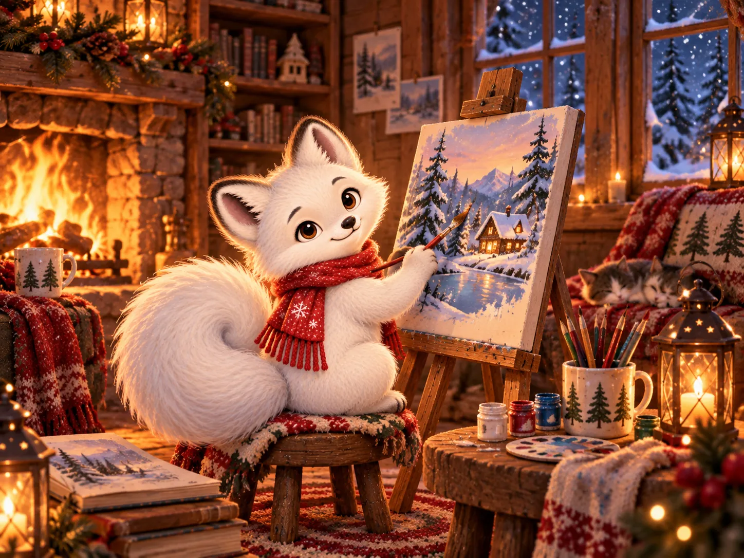 Frost painting a winter scene at an easel
