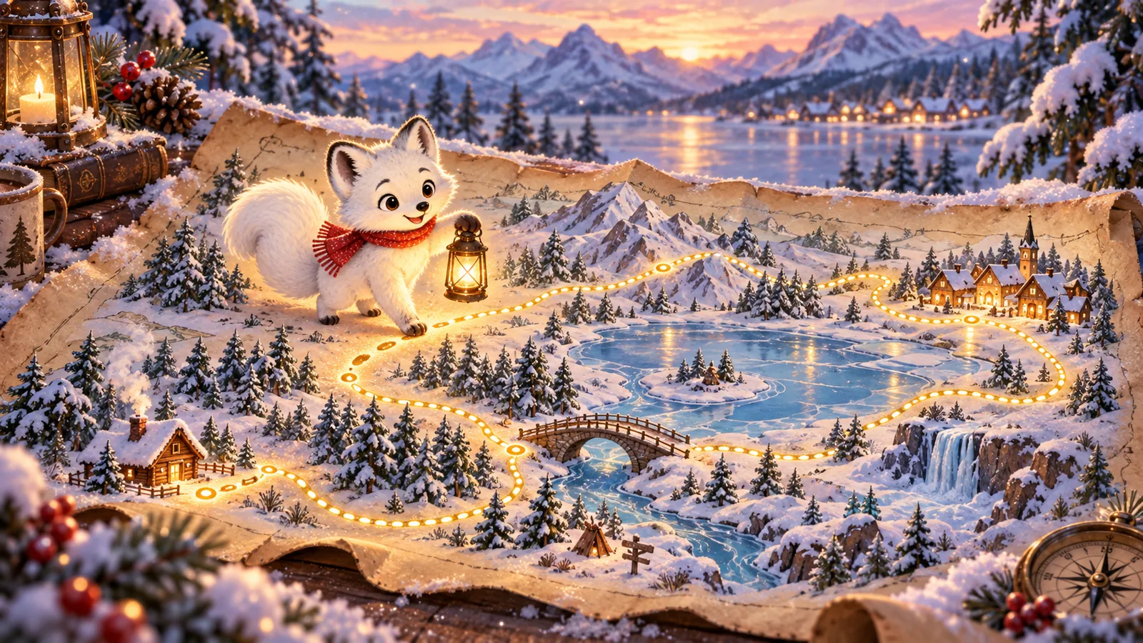 Frost walking a glowing trail across a parchment map