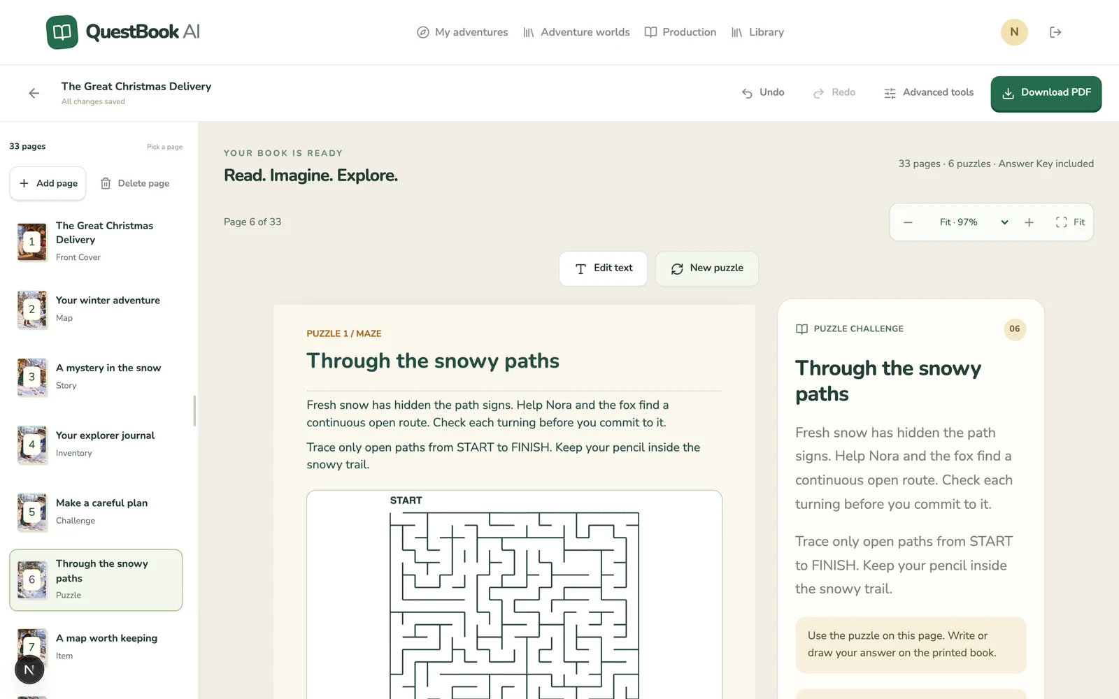 A maze puzzle page with the New puzzle button