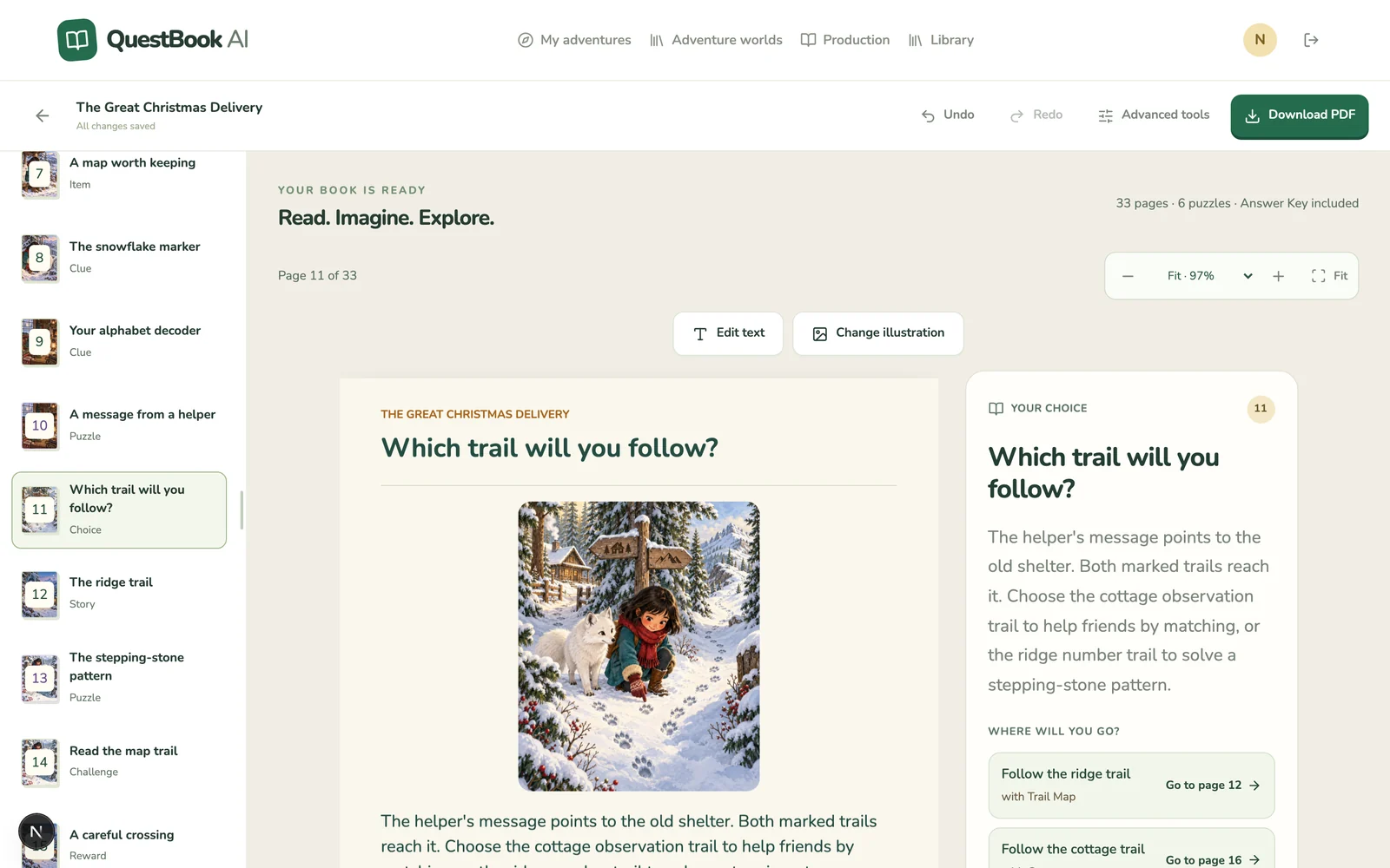 A choice page offering two trails with page links