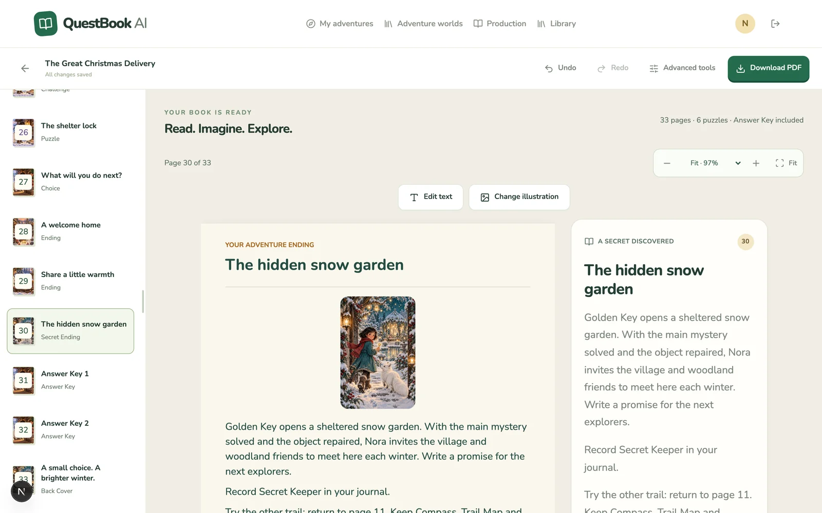 The secret snow garden ending page