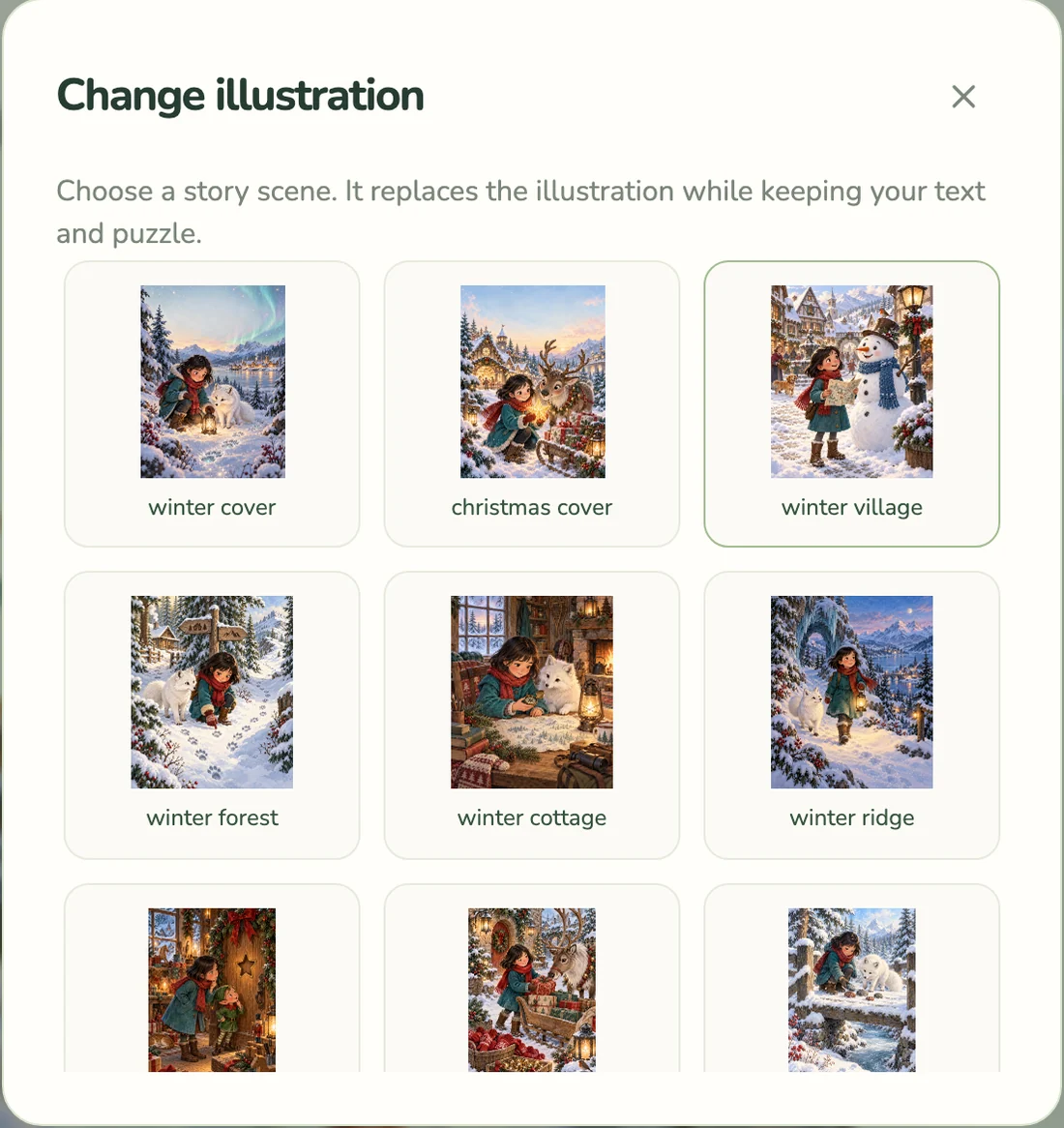Change illustration dialog with matching holiday scenes