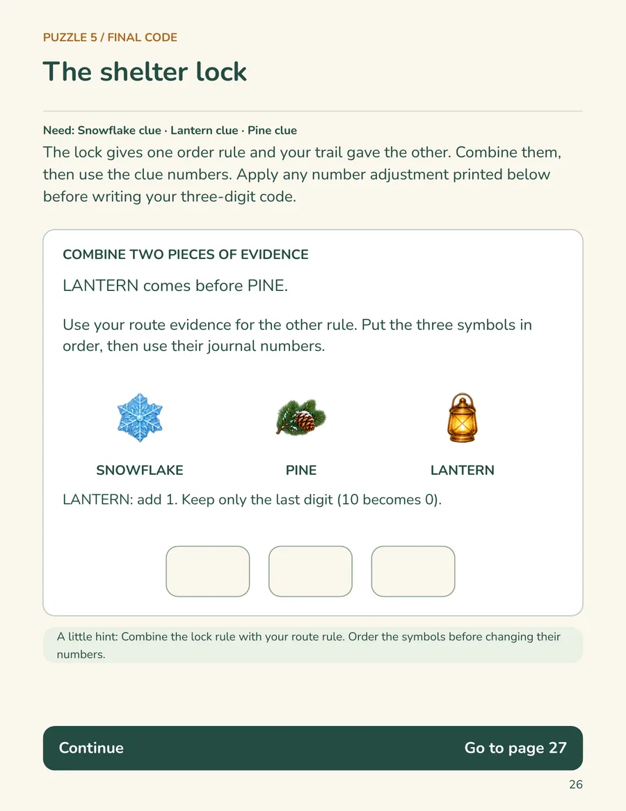 Final code lock puzzle page