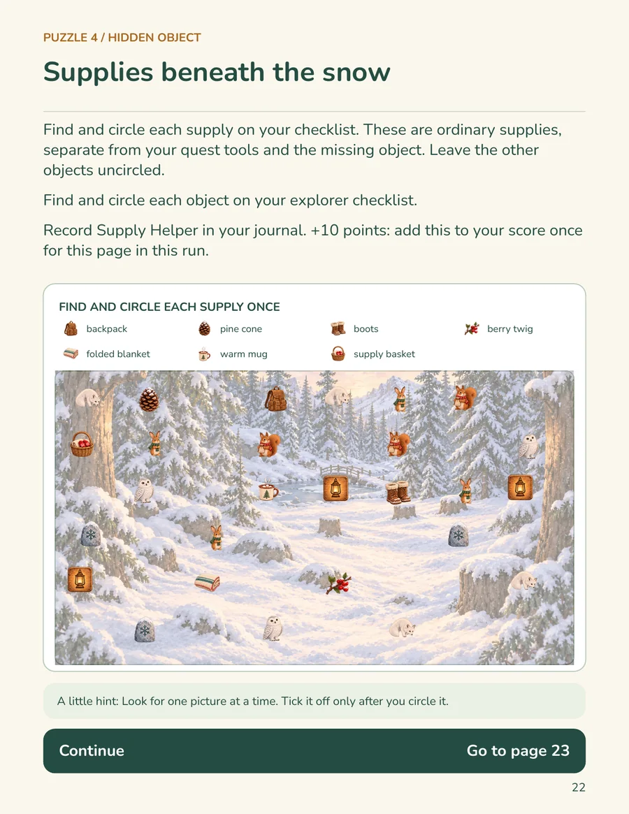 Hidden object puzzle page