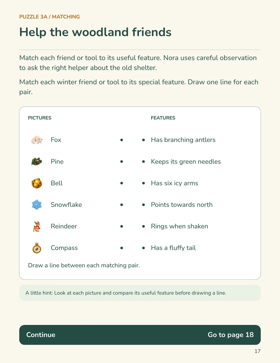 Matching puzzle page
